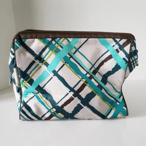 Thirty-One Sea Green Plaid Travel Toiletry  /Cosmetic Bag. - Picture 2 of 10
